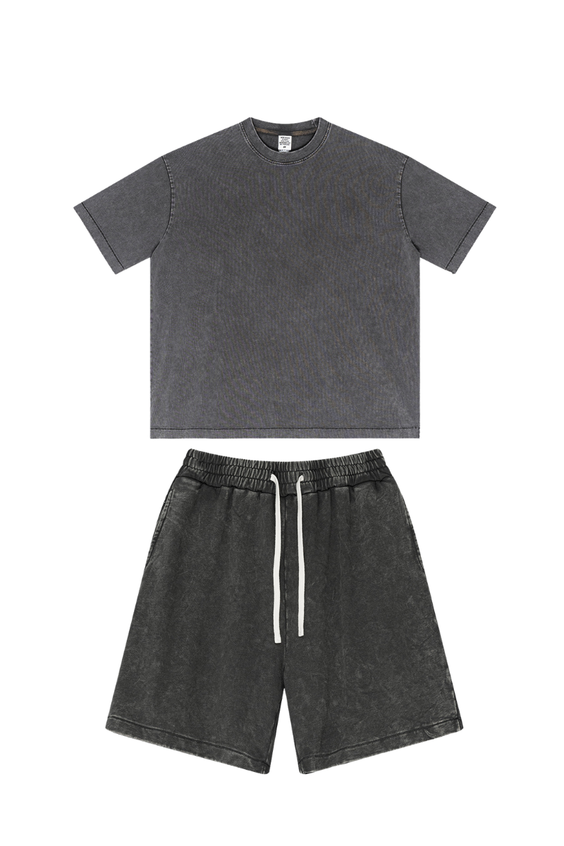 Men's Summer American Street Bright Washed Tee & Shorts Set