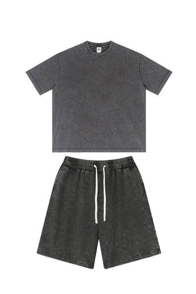 Men's Summer American Street Bright Washed Tee & Shorts Set
