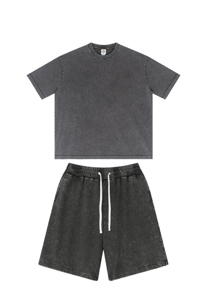 Men's Summer American Street Bright Washed Tee & Shorts Set