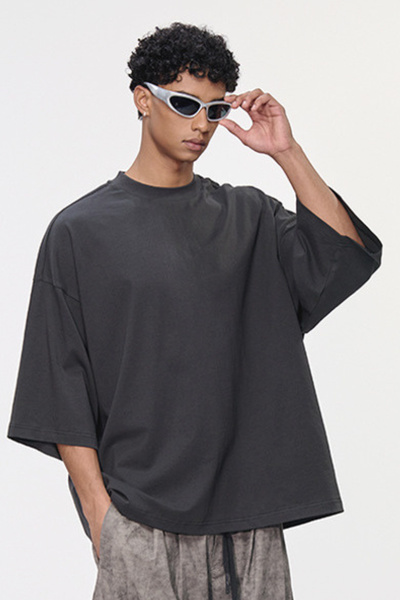 Men's Retro Cotton Drop-Shoulder Solid T-shirt