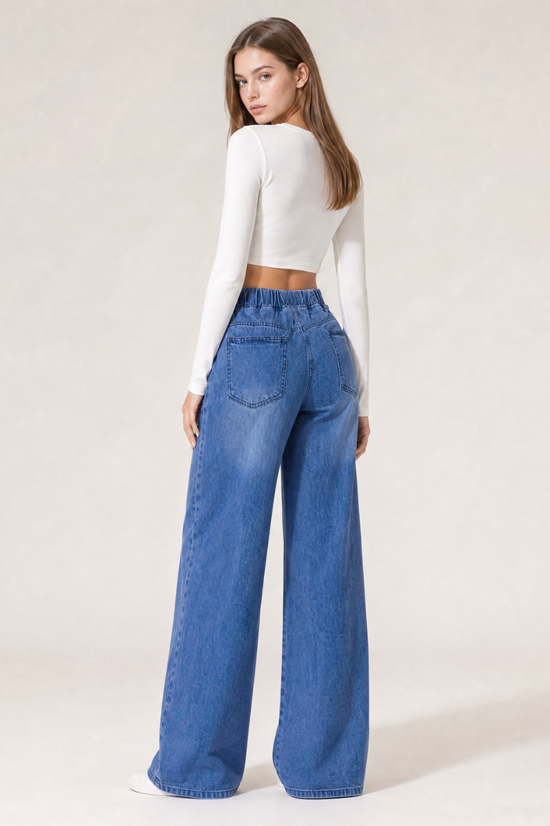 Women's Drawstring Waist Wide Leg Jeans
