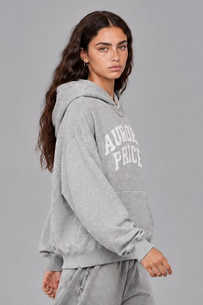 Women Fall Clothing Vintage Raw Edge Campus Applique Hoodie