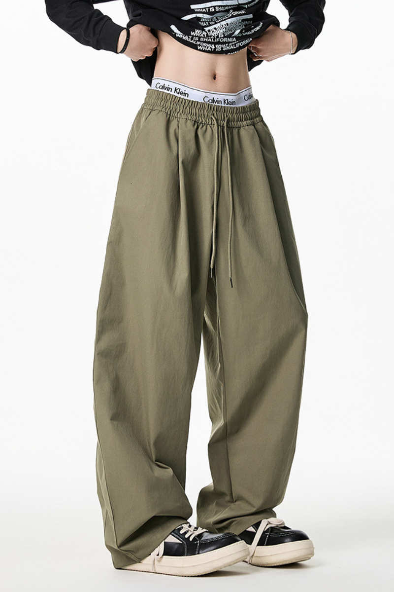Men's Spring Pleated Japanese Street Loose Curved Wide Pants