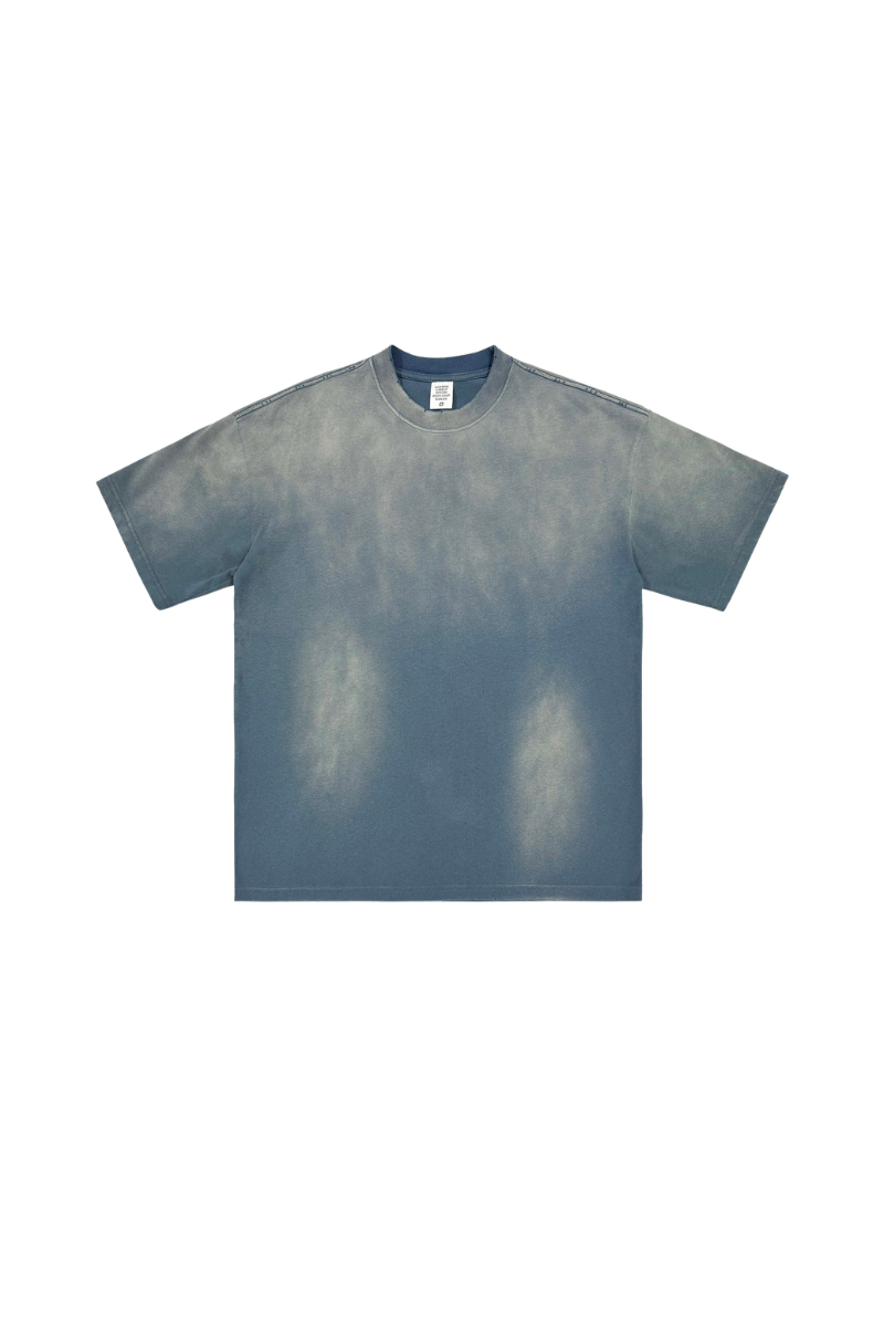 Men's 270g Cotton Spray Fade Mock Neck Washed Distressed Tee
