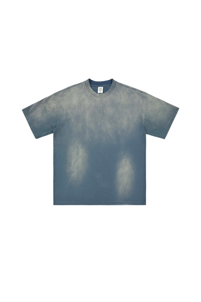 Men's 270g Cotton Spray Fade Mock Neck Washed Distressed Tee