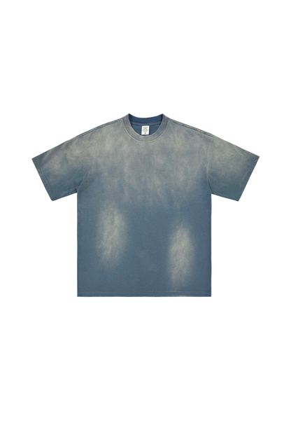 Men's 270g Cotton Spray Fade Mock Neck Washed Distressed Tee
