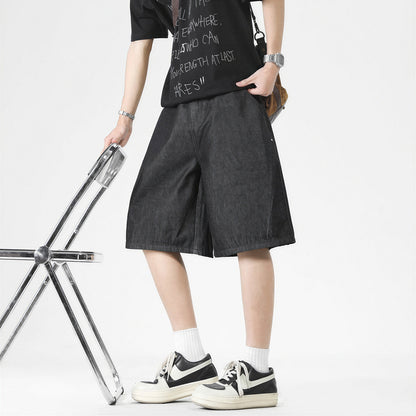 Men's Summer Solid Color Loose Wide-Leg Denim Shorts
