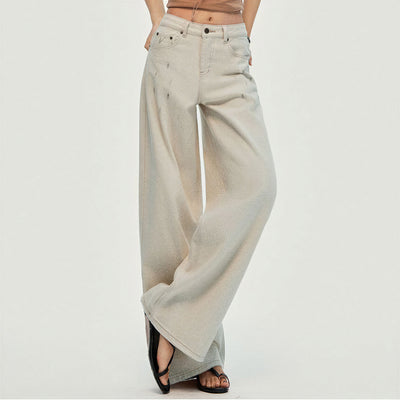Women's Spring Washed Splatter Wide-Leg Denim Jeans