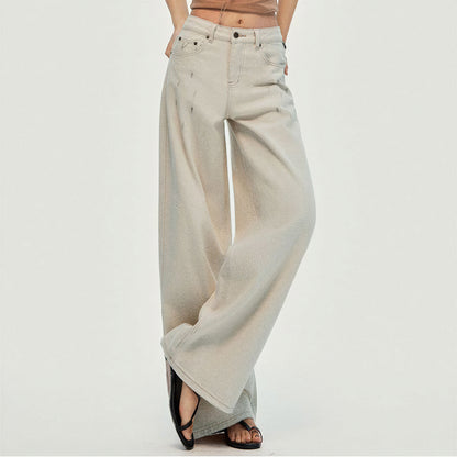 Women's Spring Washed Splatter Wide-Leg Denim Jeans