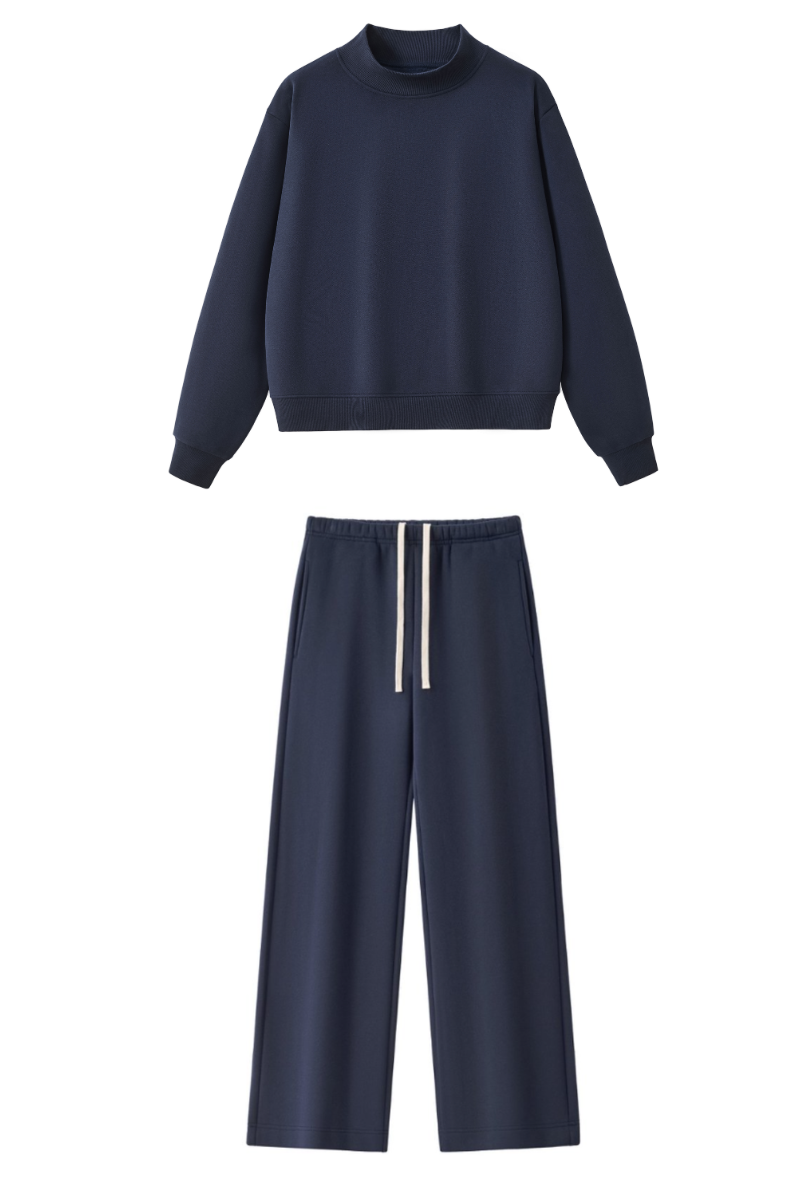 Women Fall Mock Neck Sweatshirt Wide Leg Pants Set