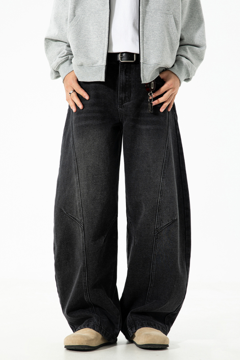 Men's Fall Curved Washed Structural Retro Straight Jeans