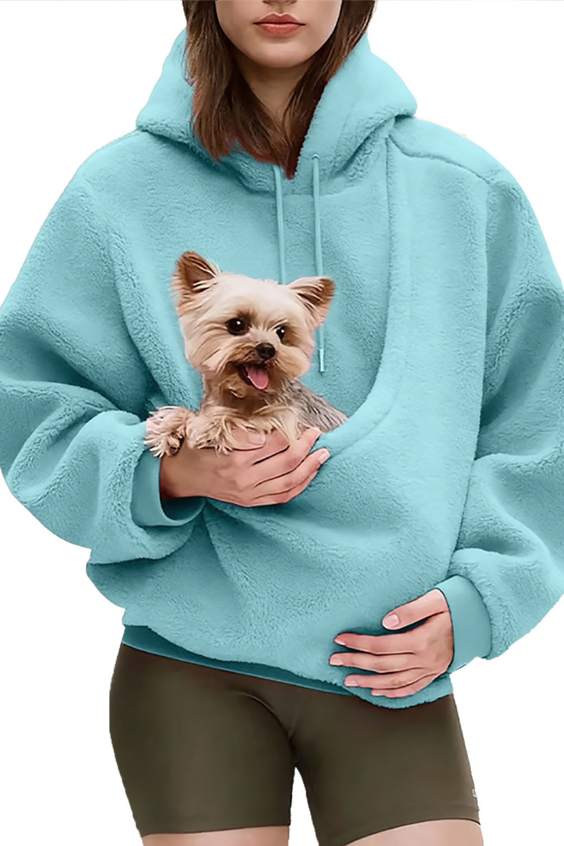 Women Fall Clothing Alpaca Fleece Pet Pocket Hoodie