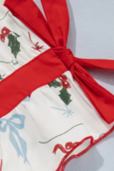 Women's Christmas Collared Bow Tie Two Piece Set