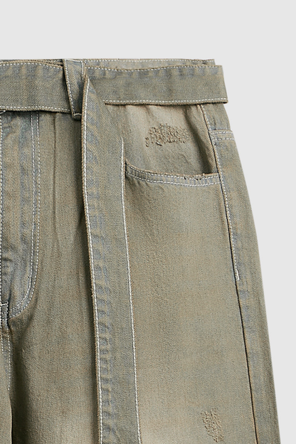 Men's Streetwear Vintage Washed Distressed Wide-Leg Jeans