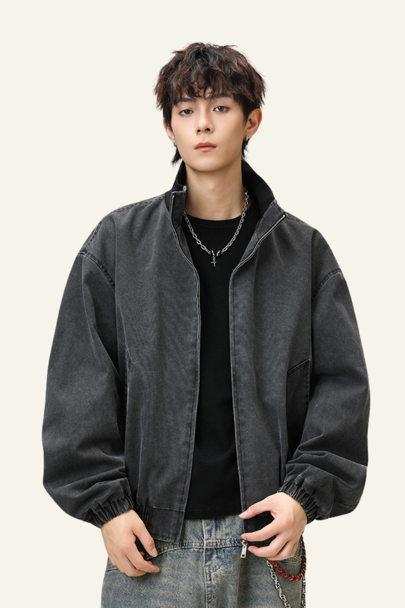 Men's Streetwear Solid Stand Collar Bomber Jacket