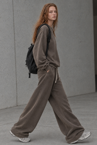 Women Fall Clothing Heathered Crewneck Sweatshirt Set