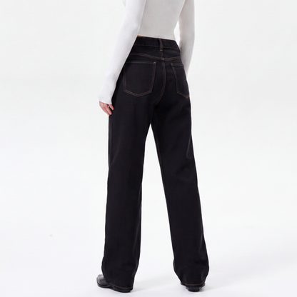 Women's High Waist Black Wash Straight Leg Jeans