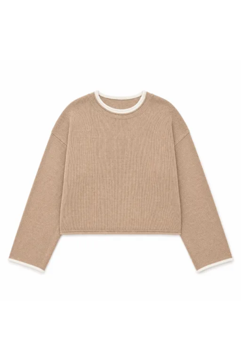Women Spring Faux Layered Cropped Flare Sleeve Knit Sweater