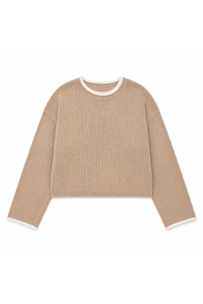 Women Spring Faux Layered Cropped Flare Sleeve Knit Sweater