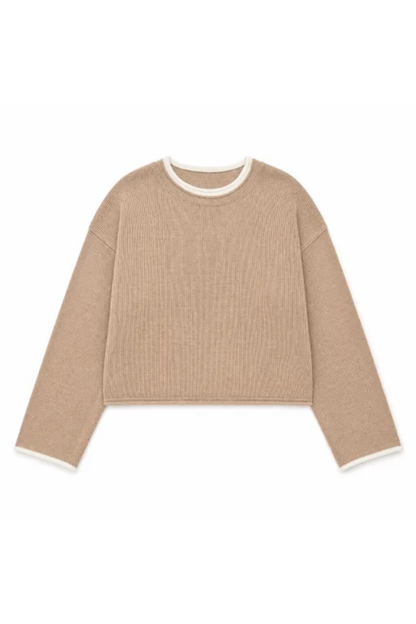 Women Spring Faux Layered Cropped Flare Sleeve Knit Sweater