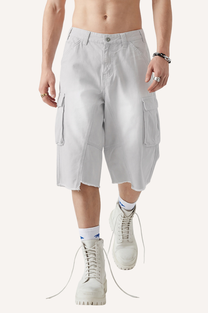 Men's Summer Street Multi-Pocket Distressed Cargo 7/8 Shorts