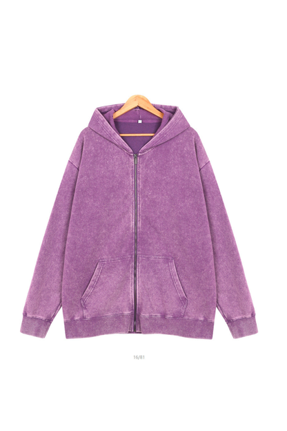Men Fall Washed Vintage Oversized Zip Up Hoodie