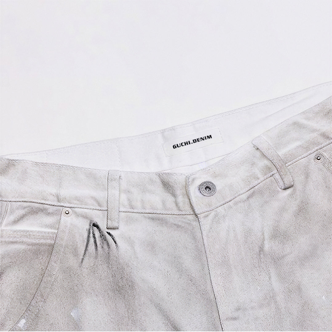 Men's Spring Gradient Splatter Cargo Wide-Leg Denim Shorts