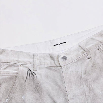 Men's Spring Gradient Splatter Cargo Wide-Leg Denim Shorts