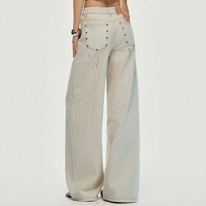 Women's Spring Washed Splatter Wide-Leg Denim Jeans