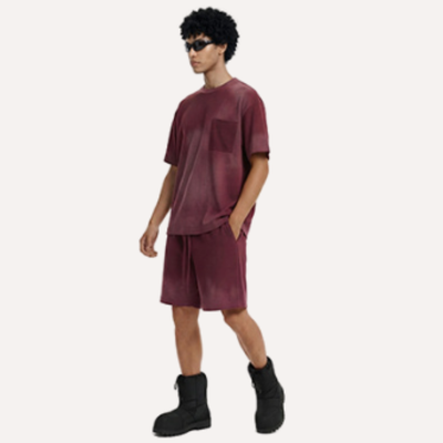 Men's Summer Lightweight Washed Raw Edge Tee & Shorts Set