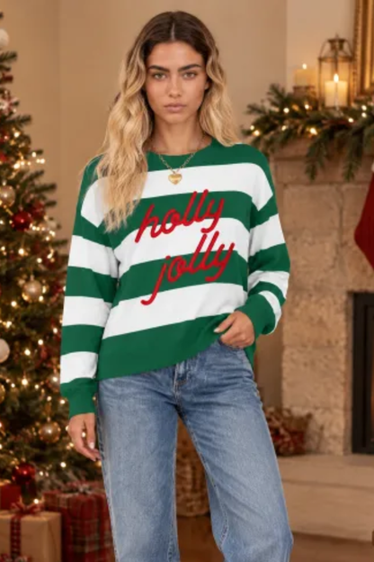 Women's Christmas Letter Color Block Crew Neck Sweatshirt