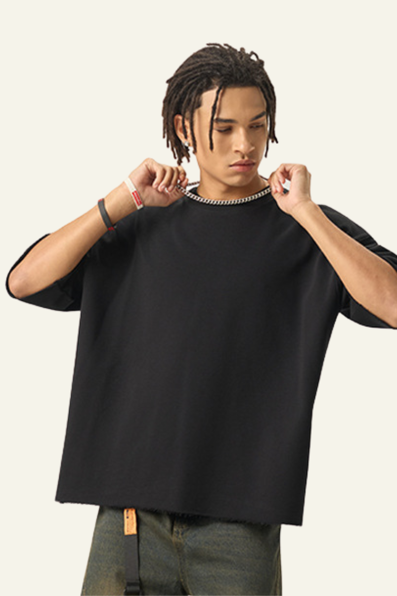 Men's Streetwear Solid Color Raw-Edge Short Sleeve T-Shirt