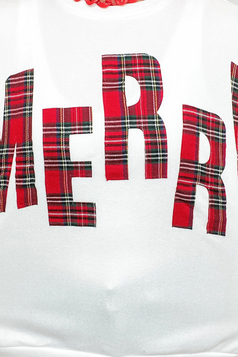 Women's Fall Christmas Plaid Letter Print Crew Sweatshirt