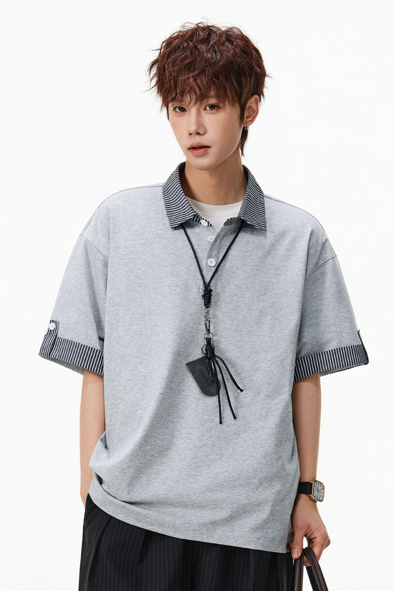 Men's Summer Cuff Contrast Mock Layer Miu Polo