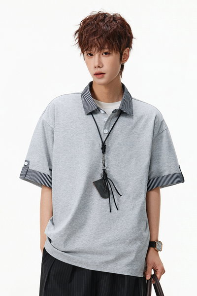 Men's Summer Cuff Contrast Mock Layer Miu Polo