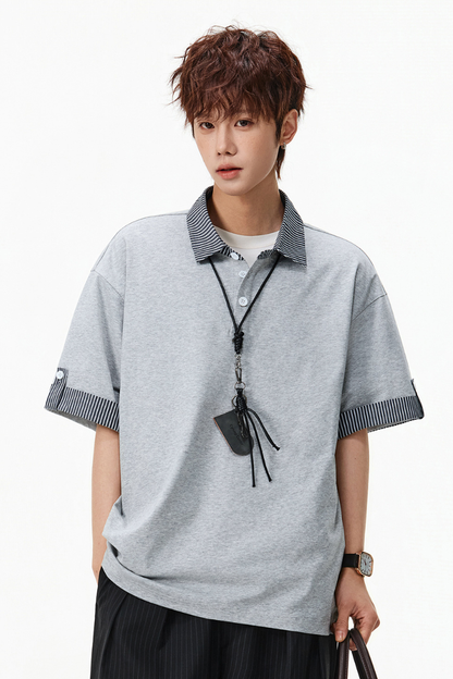 Men's Summer Cuff Contrast Mock Layer Miu Polo