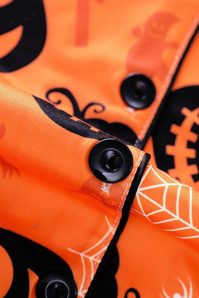 Women Fall Clothing Halloween Pumpkin Web Pajama Set