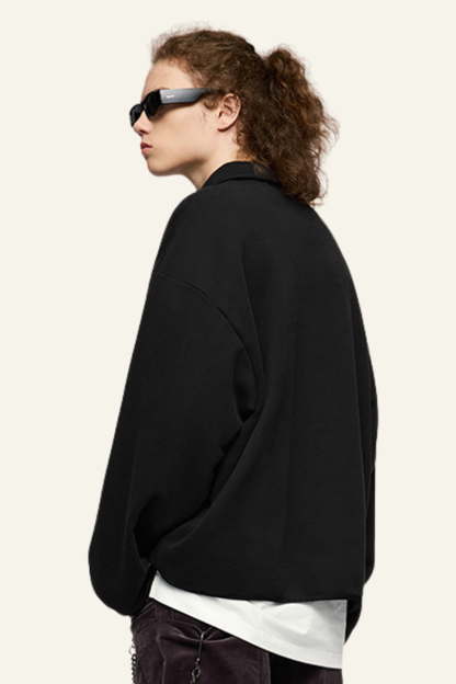Men's Streetwear Polo Collar Drop Shoulders  Sweatshirt.