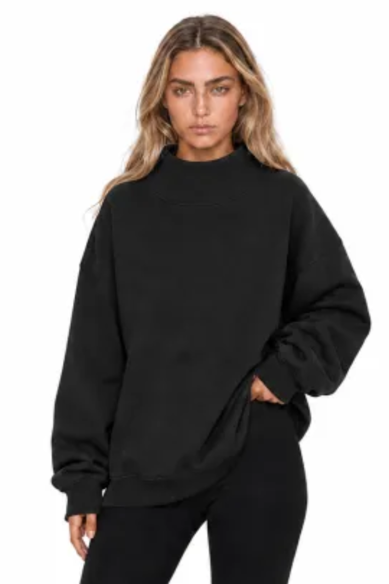 Women Fall Mock Neck Cutout Oversized Casual Sweatshirt