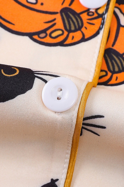 Women Fall Clothing Halloween Pumpkin Cat Pajama Set