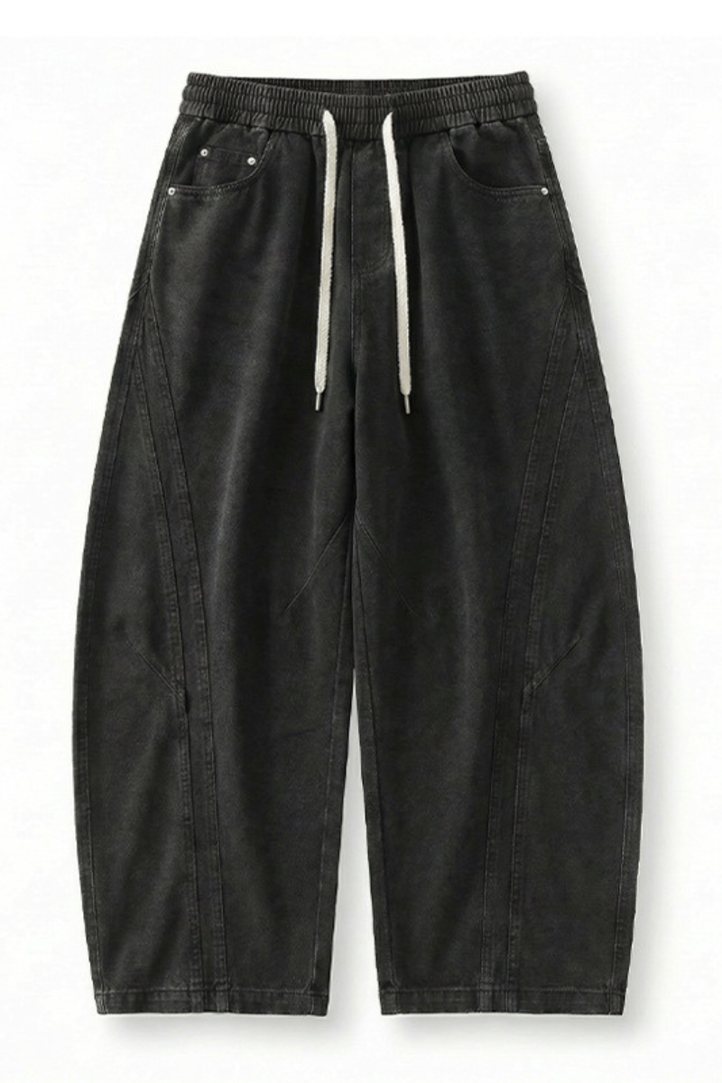 Men's Spring Summer Heavy Cotton Curved Wide Cargo Pants