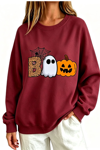 Women Fall Clothing Halloween BOO Ghost Graphic Sweatshirt