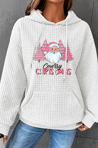 Women Winter Christmas Santa Waffle Knit Pullover Hoodie