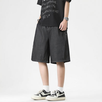 Men's Summer Solid Color Loose Wide-Leg Denim Shorts