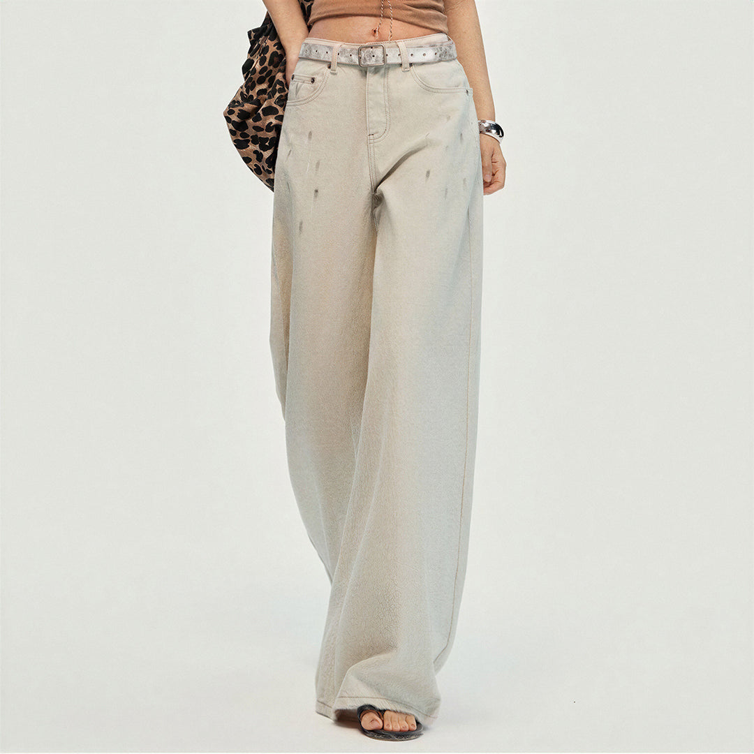 Women's Spring Washed Splatter Wide-Leg Denim Jeans