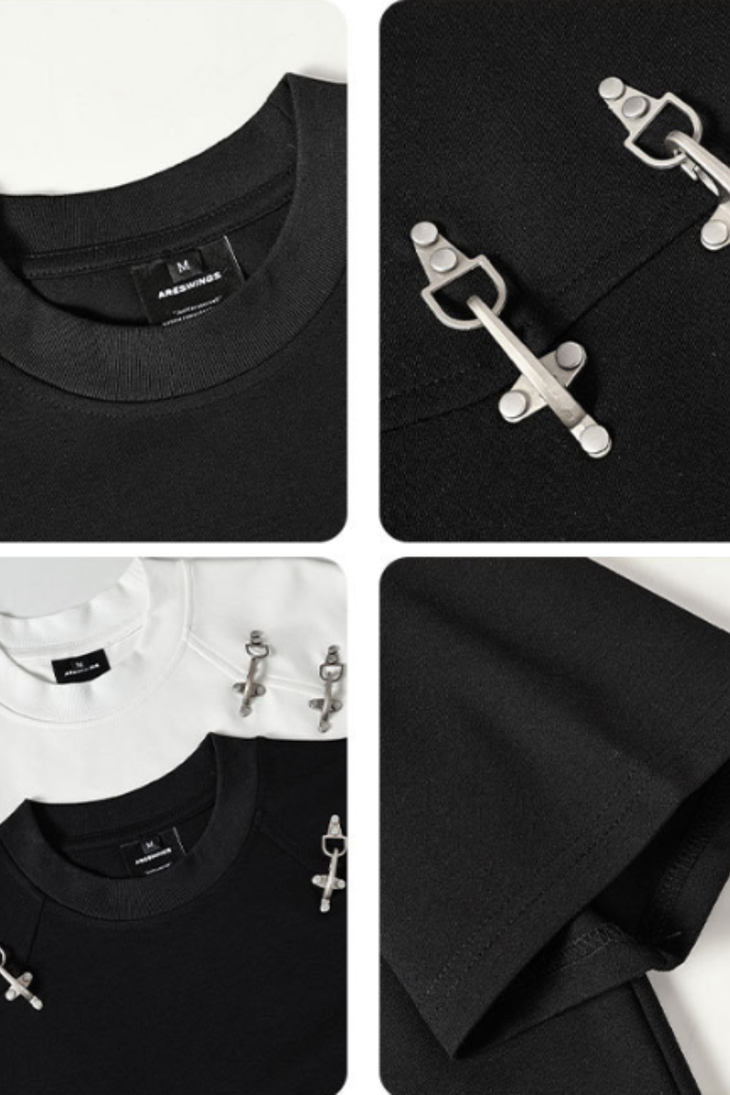 Men's Summer Heavy Solid Crewneck Flight Button Loose Tee
