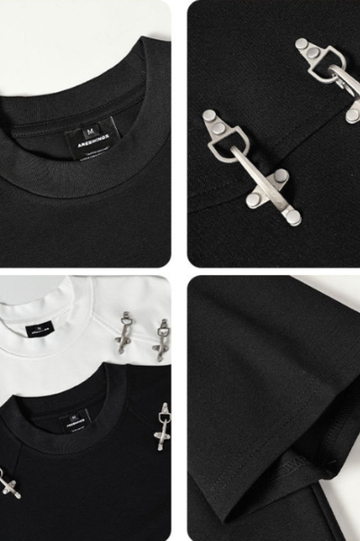Men's Summer Heavy Solid Crewneck Flight Button Loose Tee
