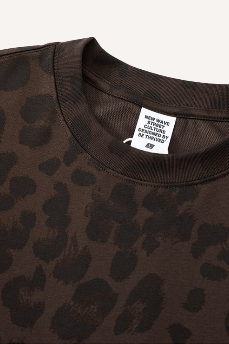 Men's Summer Retro Boxy Leopard Crewneck Loose Tee