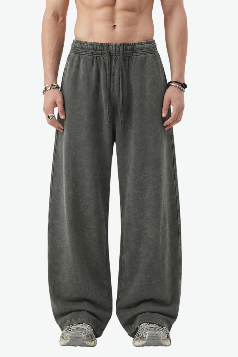 Unisex 360g Cotton Washed Elastic Curved Wide Pants
