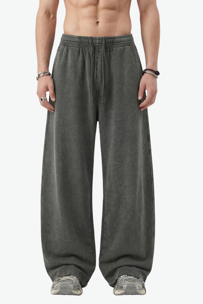Unisex 360g Cotton Washed Elastic Curved Wide Pants